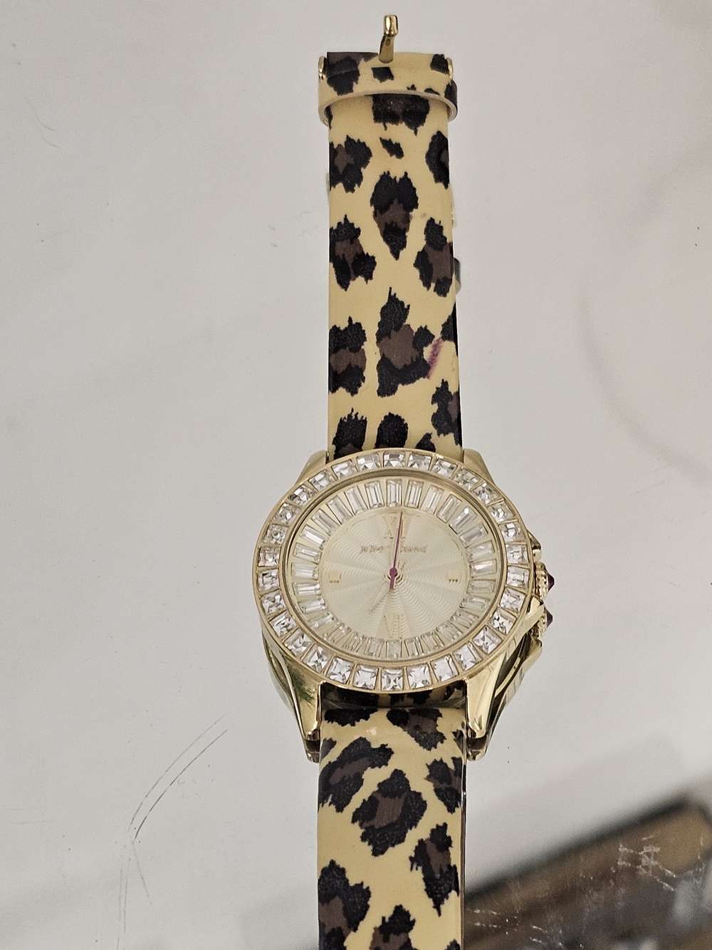 Betsey Johnson Gold-Tone Watch with Leopard Print Strap